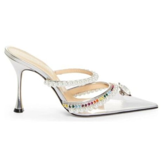 MACH & MACH Slip On Mule Diamond Of Elizabeth  Pearl Pointed Toe Stiletto Heels - Picture 2 of 11